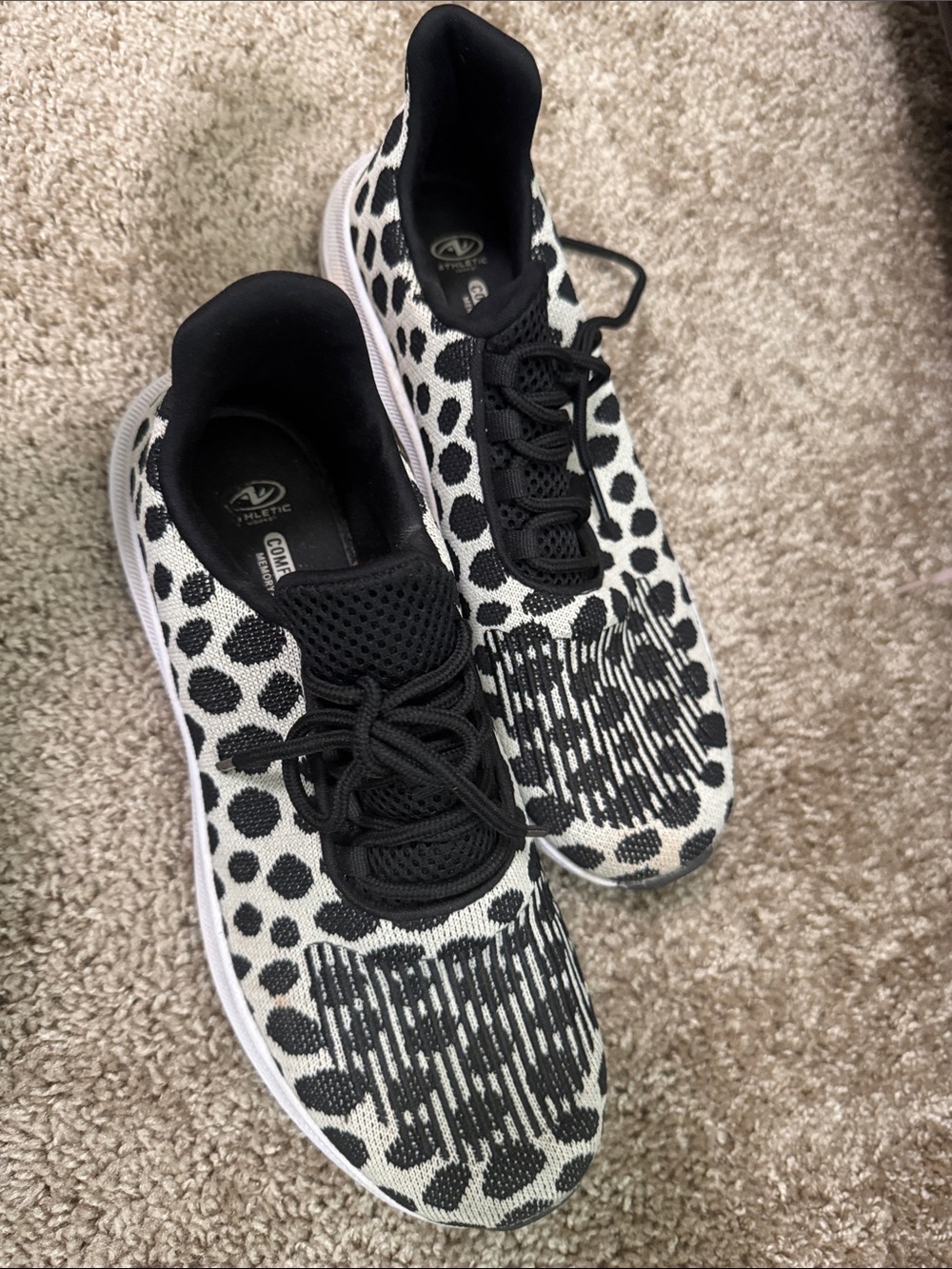 Athleta Black and White Animal Print Knit Running Sneakers